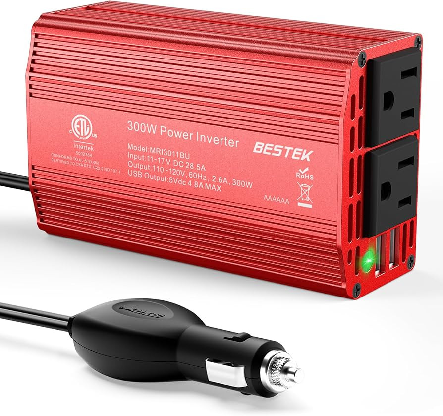 BESTEK Power Inverter DC 12V to AC 110V - 300W Car Plug Adapter Outlet with 4.8A Dual USB Fast Ch... | Amazon (US)