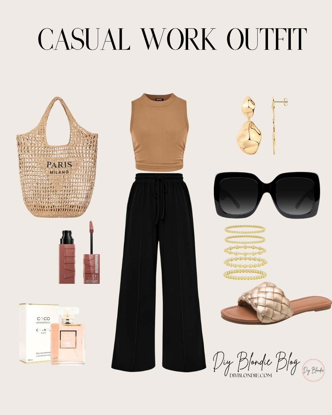 Work wear, casual work outfit; business casual wear, vacation outfit, summer outfit