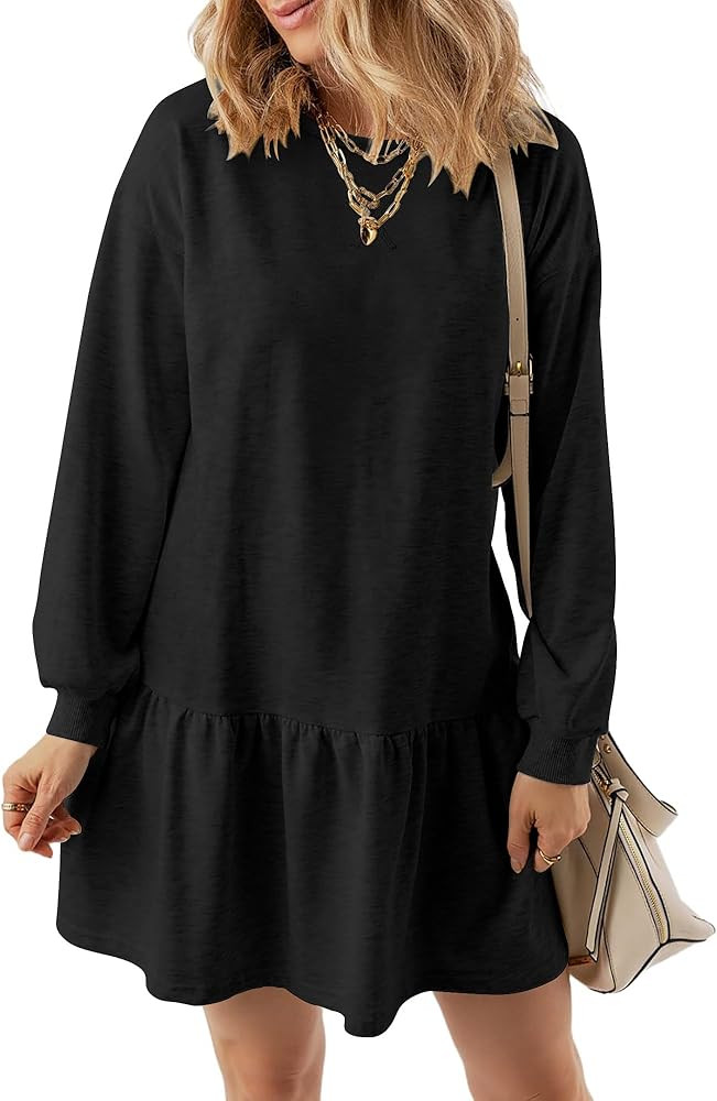 KISSMODA Womens Sweatshirt Dress Fall Long Sleeve Pullover Tops Patchwork Casual Mini Dresses | Amazon (US)