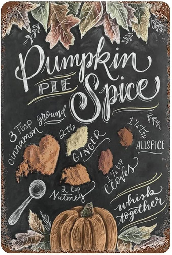Pumpkin Pie Spice Sign Metal Wall Art Christmas Classic Recipe Sign Bartender Gift For Farmhouse ... | Amazon (US)