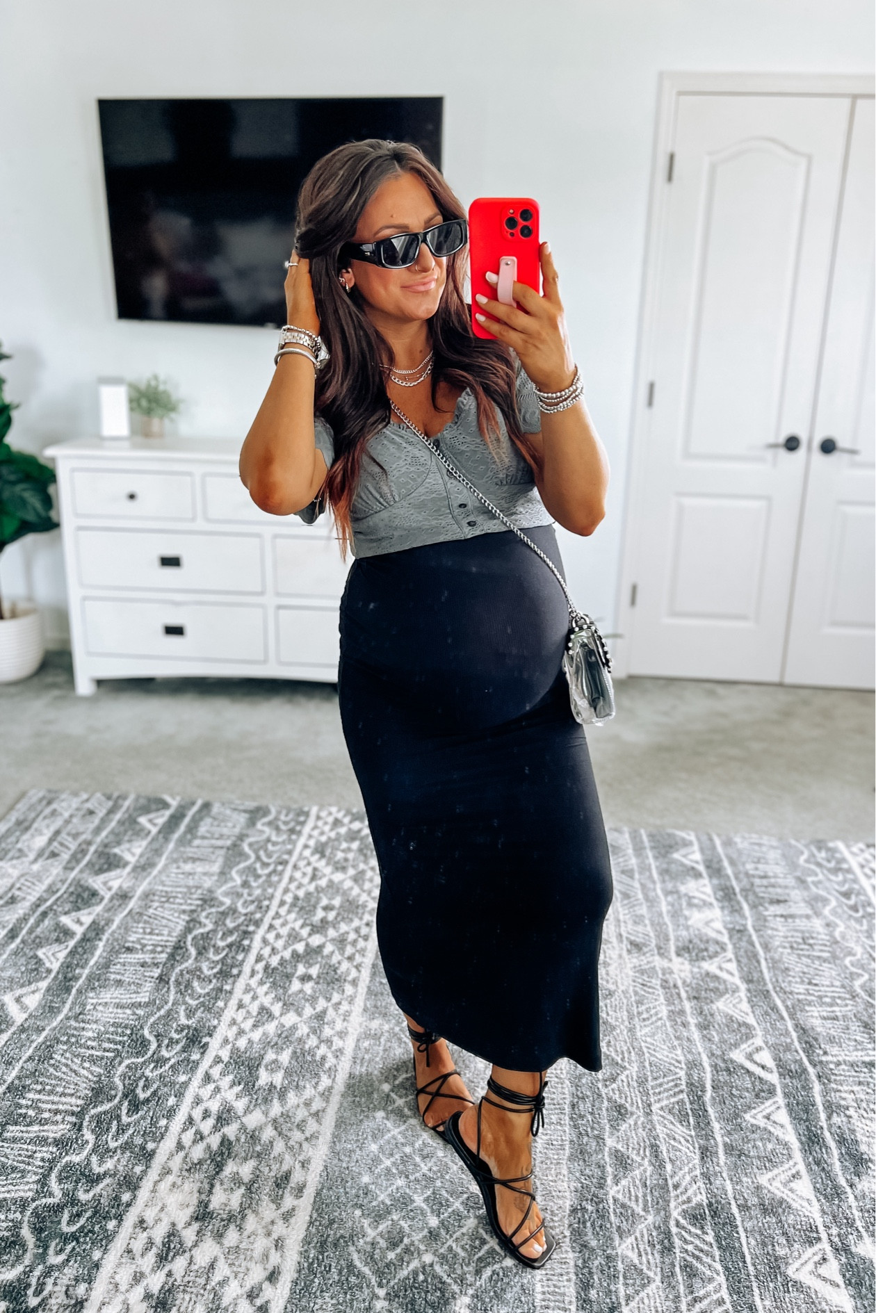 Non maternity bump style at 35 weeks pregnant. This cap sleeve maxi dress is so good! Clearly stretchy, soft, and flattering! Available in other colors, true to size 

#LTKBump #LTKFindsUnder50 #LTKStyleTip