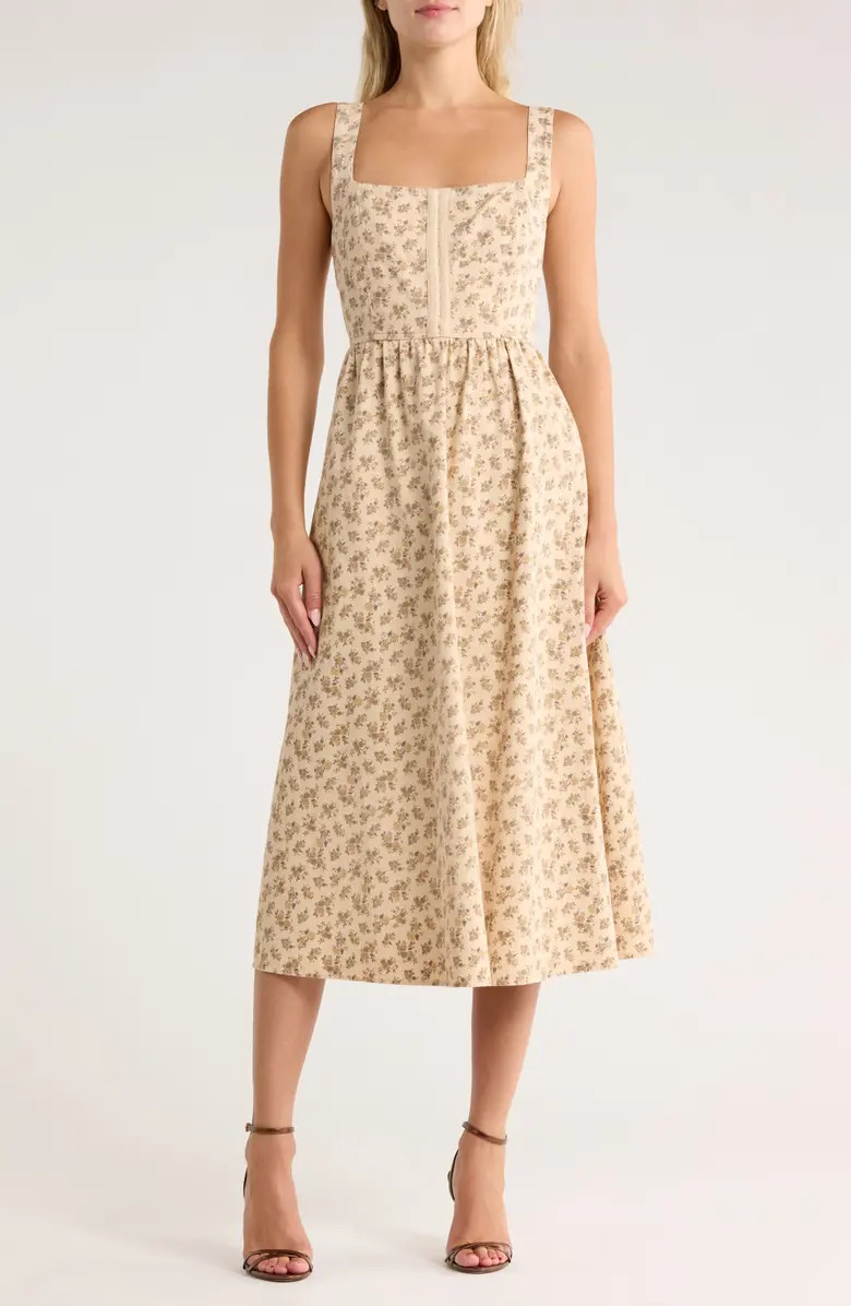 Floral Corset A-Line Midi Dress | Nordstrom Rack