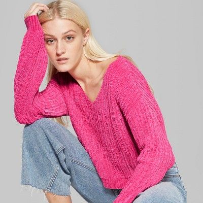 Women's Long Sleeve V-Neck Chenille Pullover - Wild Fable™ | Target