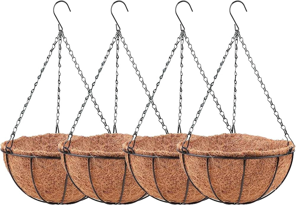 LaLaGreen Hanging Baskets for Outdoor Plants (4 Pack, 14 Inch) Large Hanging Planter with Coco Li... | Amazon (US)