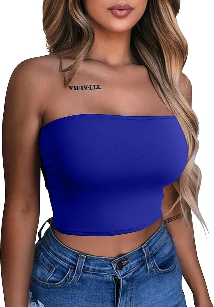 LAGSHIAN Women's Sexy Crop Top Sleeveless Stretchy Solid Strapless Tube Top | Amazon (US)