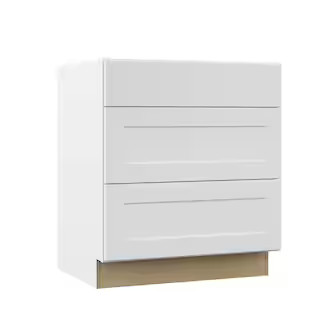 Hampton Bay Shaker 30 in. W x 24 in. D x 34.5 in. H Assembled Drawer Base Kitchen Cabinet in Sati... | The Home Depot