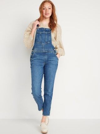 O.G. Straight Medium-Wash Ripped Jean Overalls for Women | Old Navy (US)