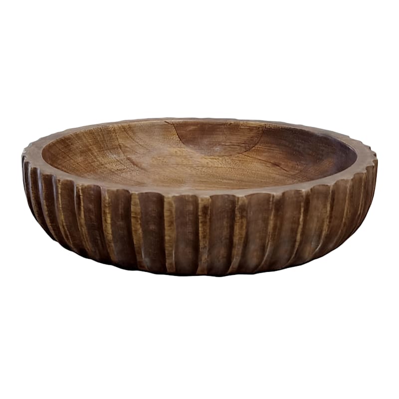 Nearly Neutral Shallow Mango Wood Bowl, 9" | At Home