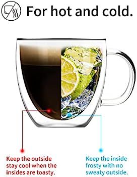 Amazon.com | Sweese Glass Espresso Cups, 2 Pcs 5oz Double Walled Insulated Glasses Coffee Mugs De... | Amazon (US)