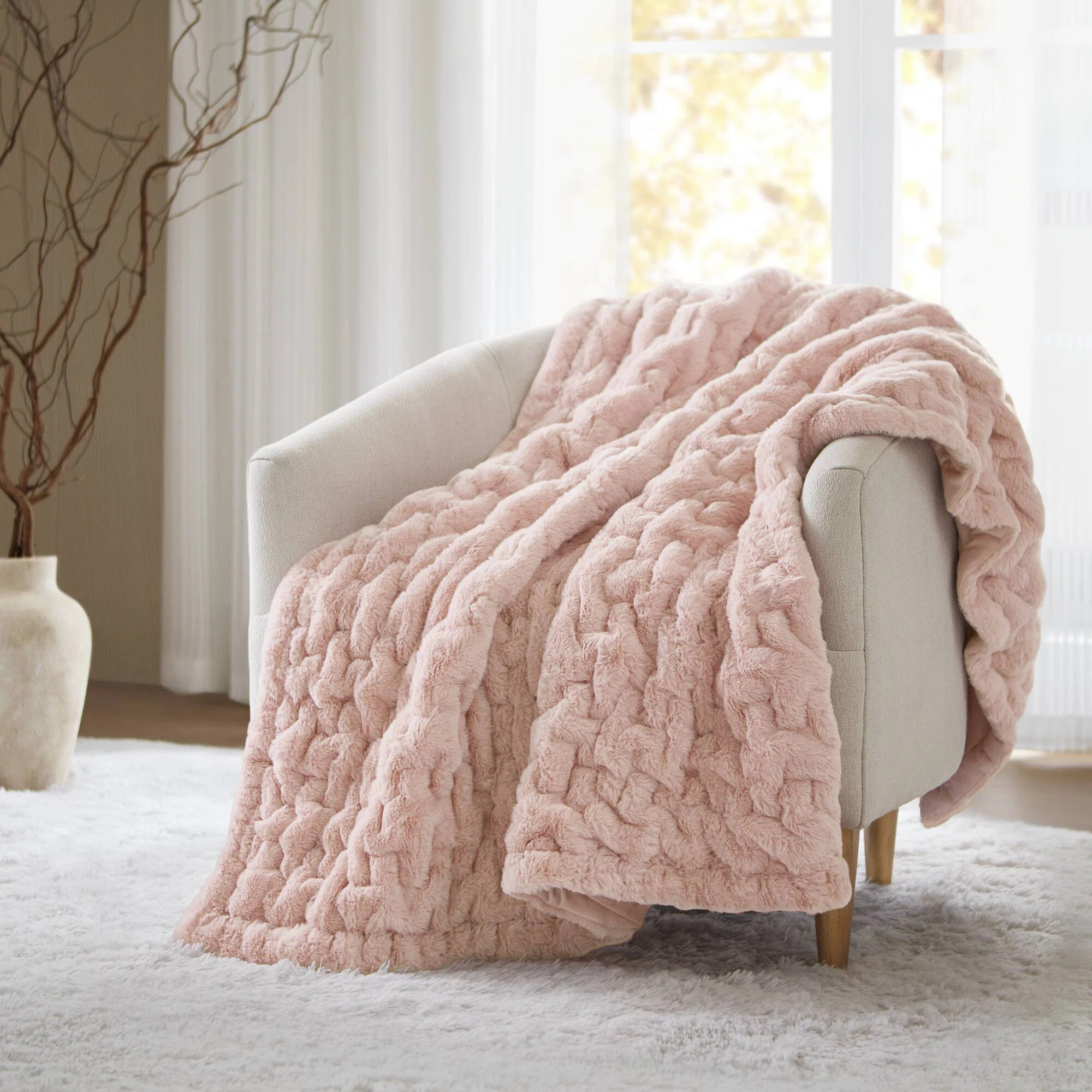 Blush Ruched Fur Throw 50x60"ByMadison Park4.8Rated 4.8 out of 5 stars.2934 Reviews | Wayfair North America