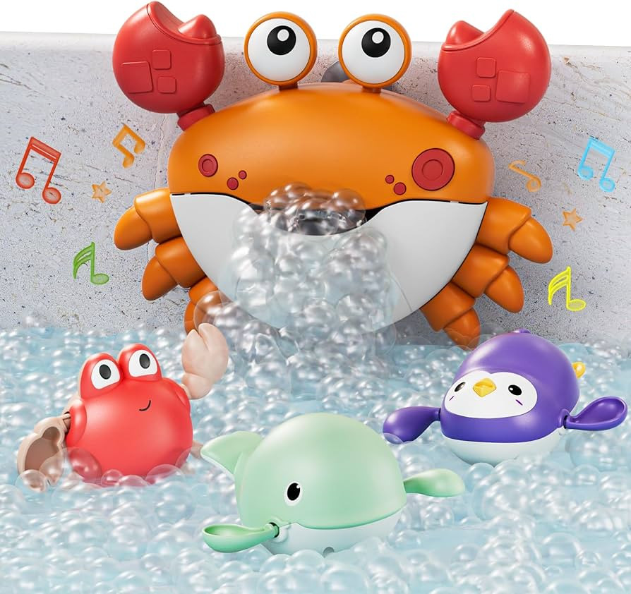 TUMAMA Baby Bath Toy,Bath Bubble Maker Machine with Music,3 Bathtub Wind-Up Toys,Crab Shower Wate... | Amazon (US)