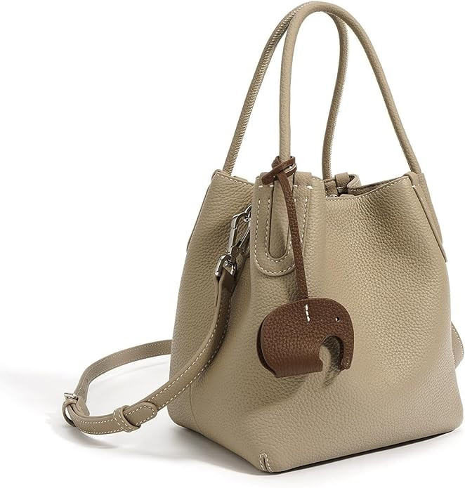 Stylish Women's Bucket Handbag Premium Lychee Pattern First Layer Cowhide Leather Cabbage Versati... | Amazon (US)