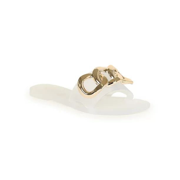 HeartThentic Square Toe Chunky Gold Tone Chain Adorned Flexible Slide Sandal (Clear PVC, 7) - Wal... | Walmart (US)