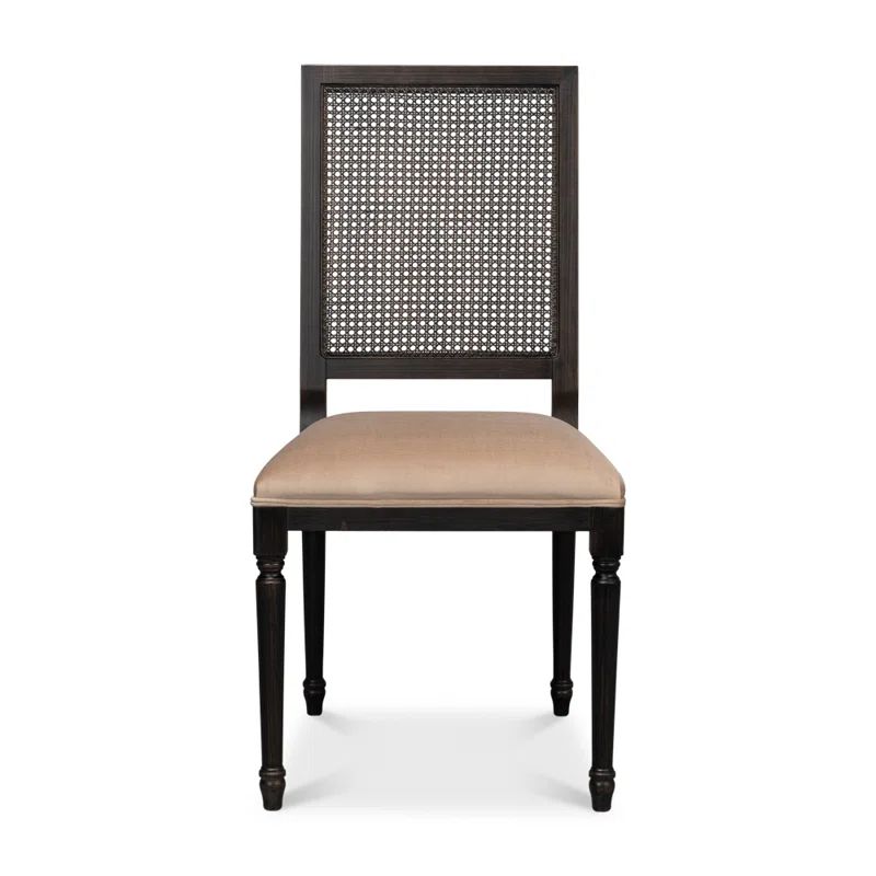 Cane Back Fabric Cane Back Side Chair in Black/Brown (Set of 2) | Wayfair North America