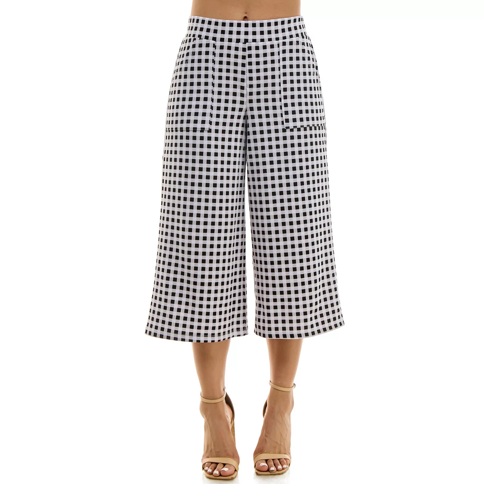 Women's Nina Leonard Gingham Coulotte Pants, Size: Medium, Black White | Kohl's