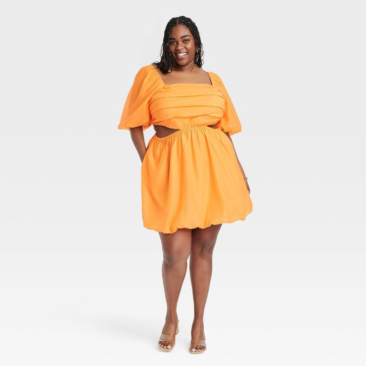 Women's Puff Short Sleeve Cut Out Bubble A-line Dress - A New Day™ Orange Xxl : Target | Target