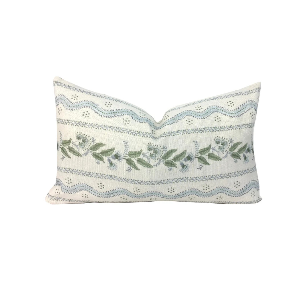 Emma Stripe Linen Lumbar Pillow Cover | Designer | High End | Multiple Sizes | Soft Sky Blue and ... | Etsy (US)