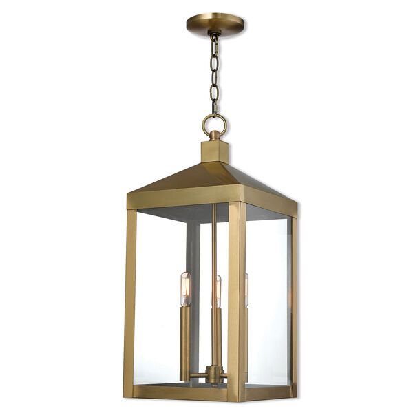 Nyack Antique Brass 11-Inch Three-Light Outdoor Pendant Lantern | Bellacor