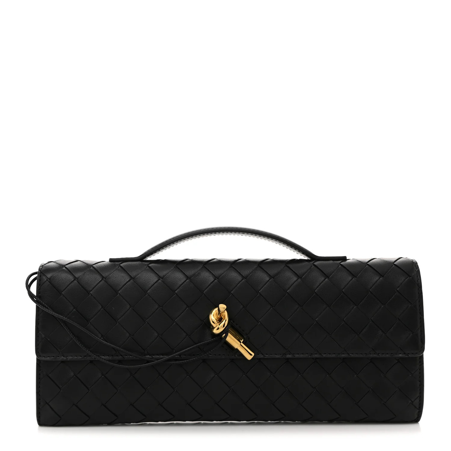 Bottega Veneta Nappa Intrecciato Long Andiamo Top Handle Clutch Black | FASHIONPHILE (US)