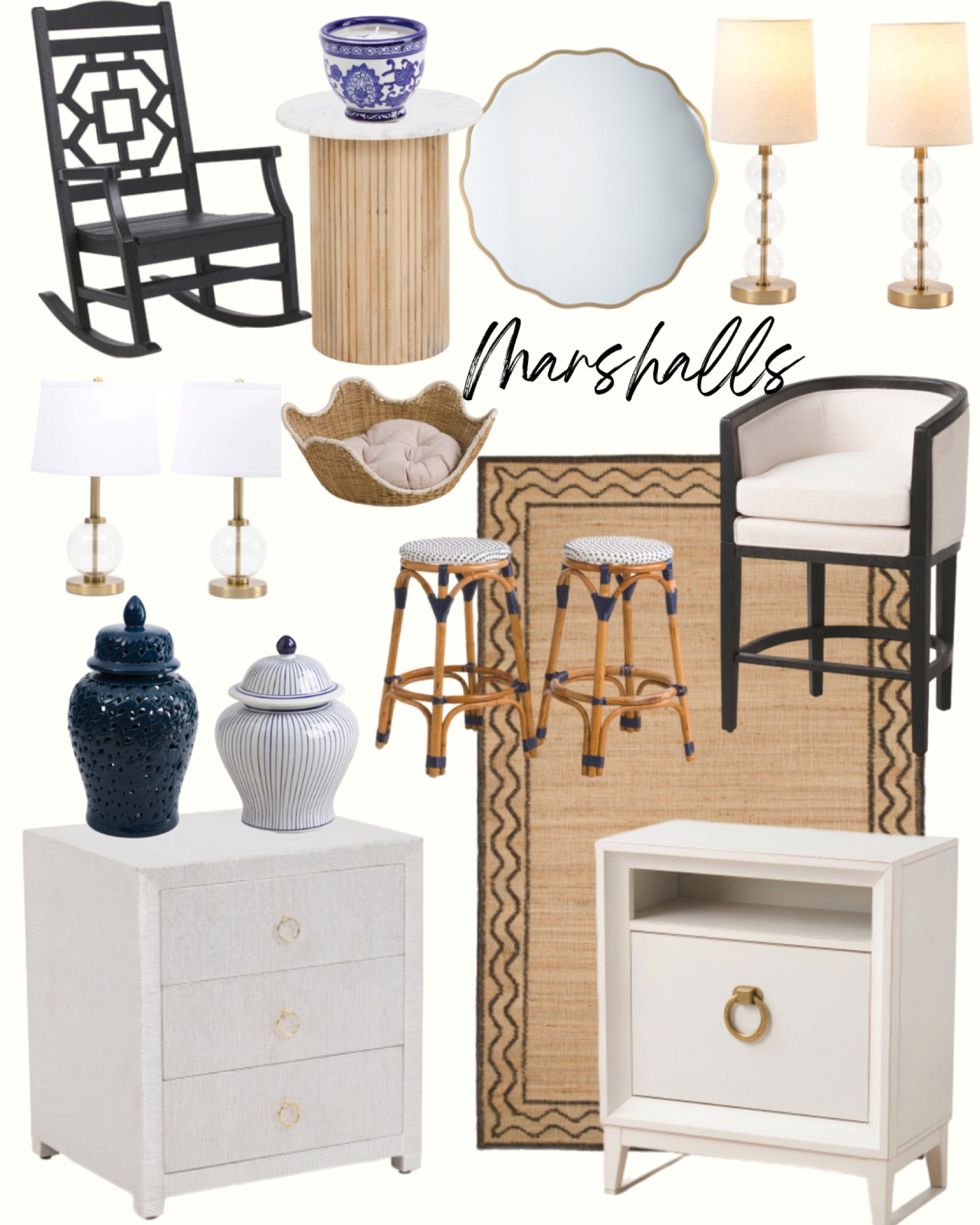 Marshall's Home Finds! 🤍 

Raffia nightstand • Bar Chairs • Chinoiserie Decor • Rugs • Ginger Jar • Lamps • Mirrors • Serena and Lilly dupe  

#LTKHome #LTKFindsUnder100 #LTKSaleAlert