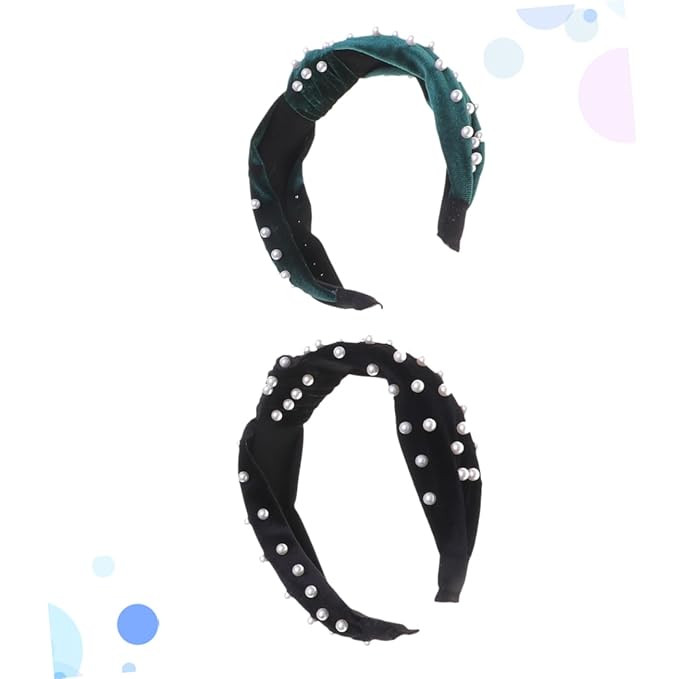 FRCOLOR 2PCS hair band hair wrap pearl headband women vintage wide hairband elastic hair headband... | Amazon (US)