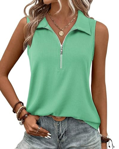 Vivilli Womens Spring Summer Tops Trendy Tank Tops Cute Casual Sleeveless Slim Shirts Dressy Cami Clothes Zip V Neck Ribbed Knit Camisole Blouses Loose Fashion Outfits Sweater Vest Women Pool Blue S | Amazon (US)