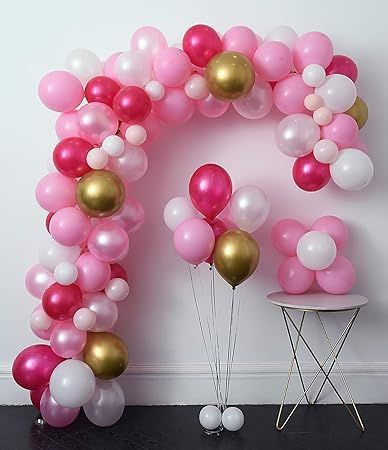 Pink Party Balloons 110 Pcs 12in Hot Pink & Gold Metallic Balloons Pearlescent Balloons Arch &Dec... | Amazon (US)