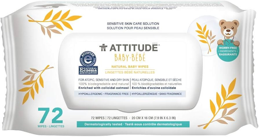 ATTITUDE Oatmeal Sensitive Natural Baby Care Wipes, Hypoallergenic, Vegan and Cruelty-Free, Unsce... | Amazon (US)