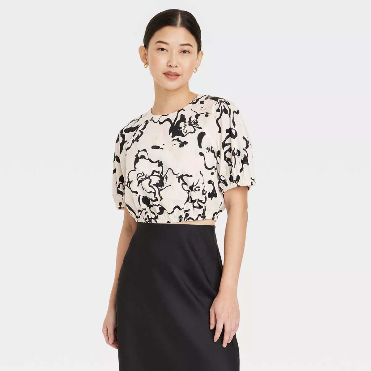 Women's Slim Fit Puff Short Sleeve Top - A New Day™ Floral XS | Target