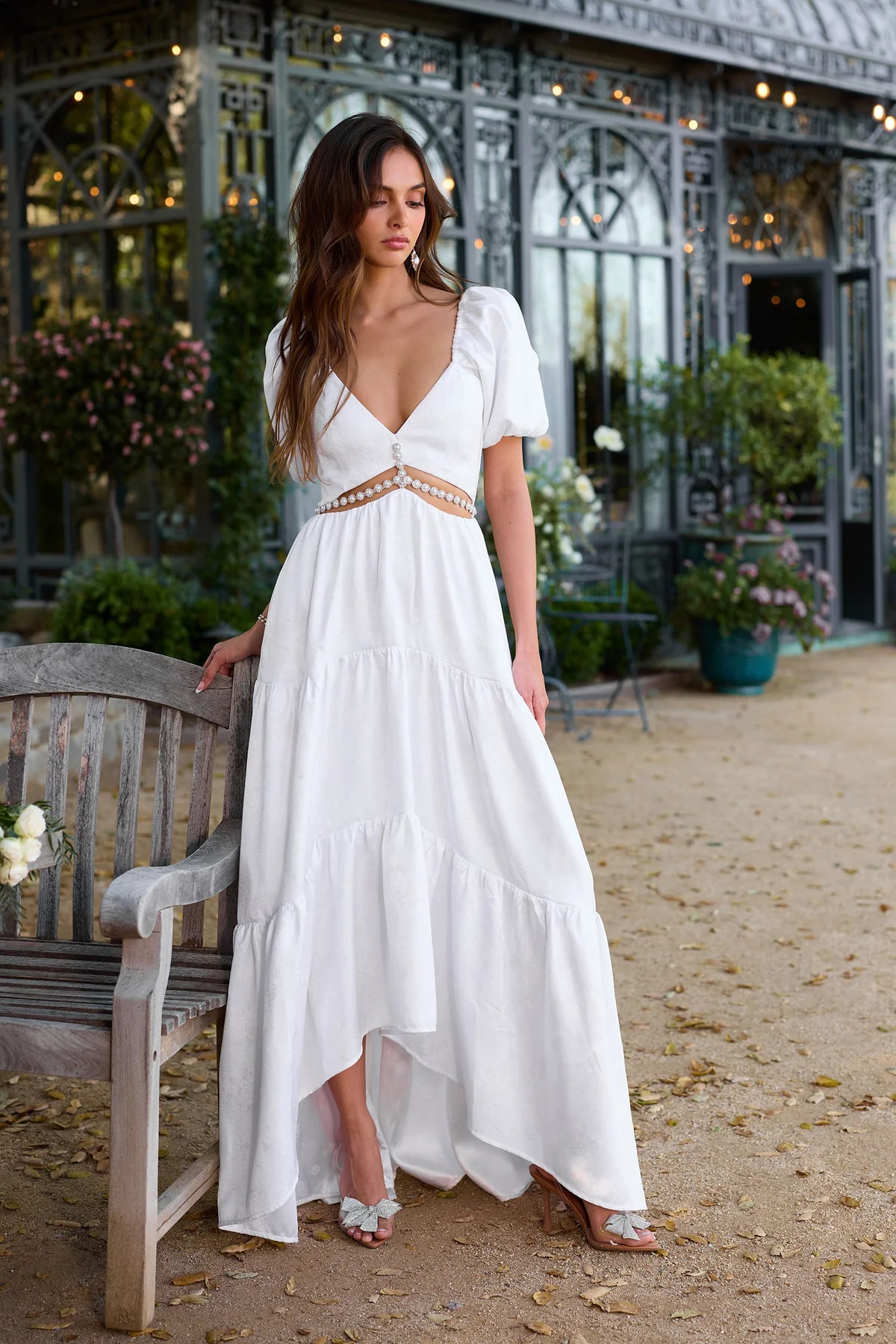 The Emma Dress in White Windsor Brocade | Over The Moon