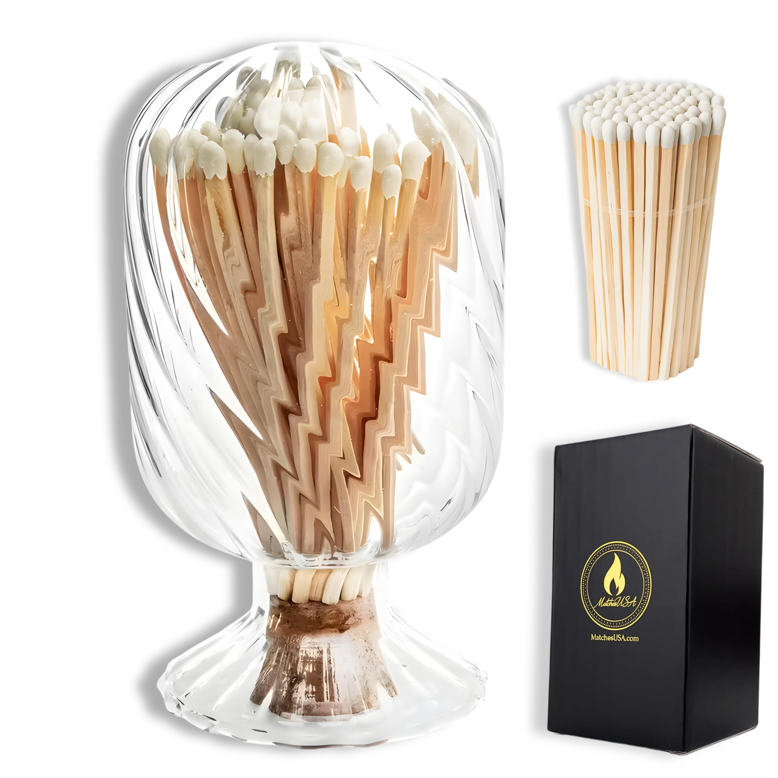 Includes Matches! | Helix Shaped Glass Matches Cloche | Spiral Decorative Match Holder Jar for Ca... | Amazon (US)