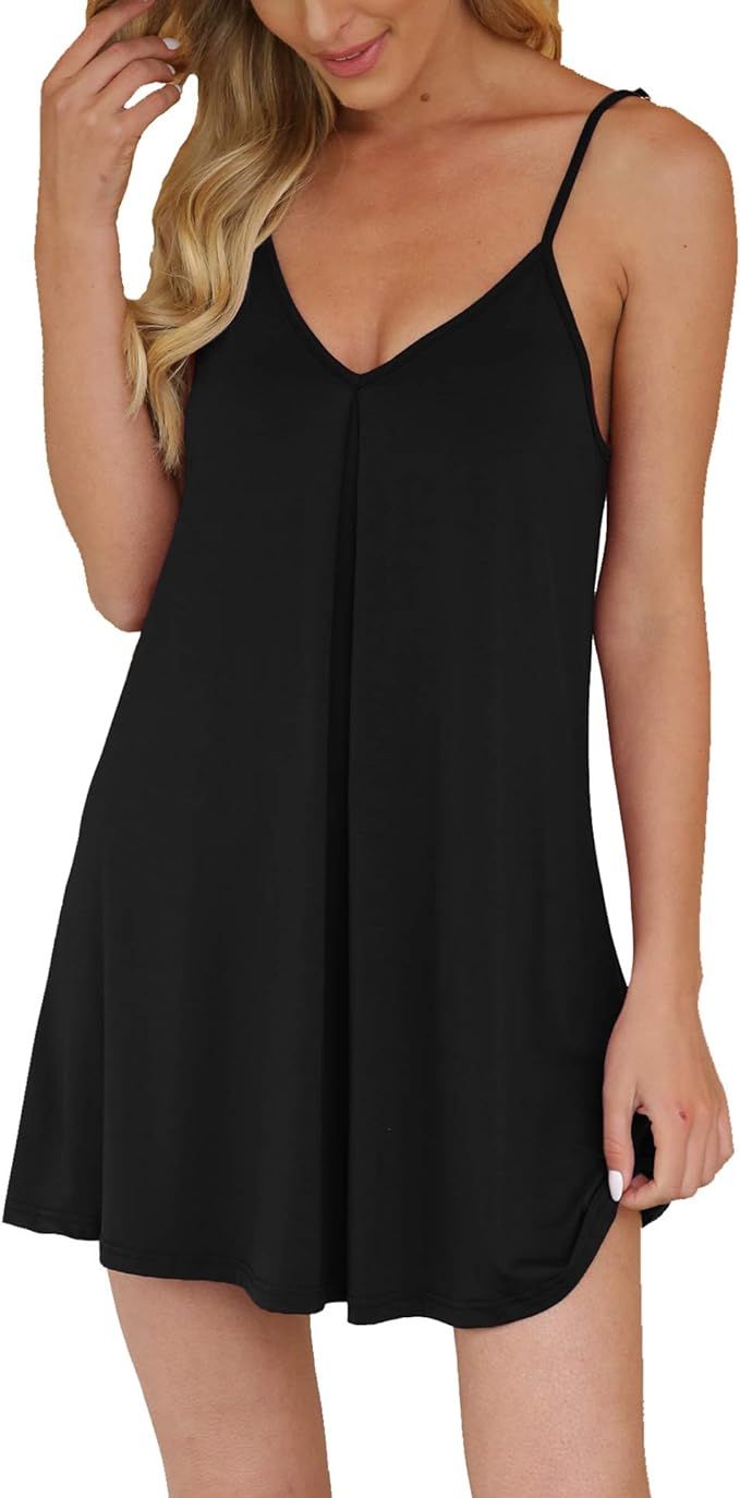 AUHEGN Nightgown for Women Loose Sleepwear V Neck Pajama Dress Soft Nightshirt Sleeveless Nightdr... | Amazon (US)