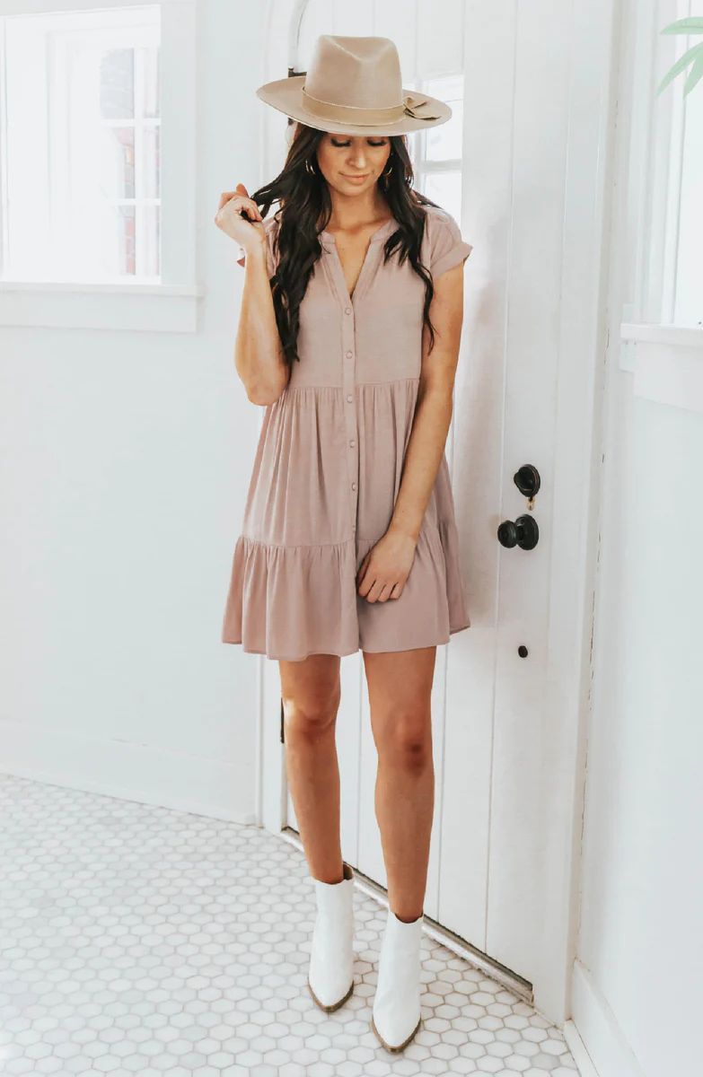 Feeling Butterflies Tan Button Up Mini Dress | Apricot Lane Boutique