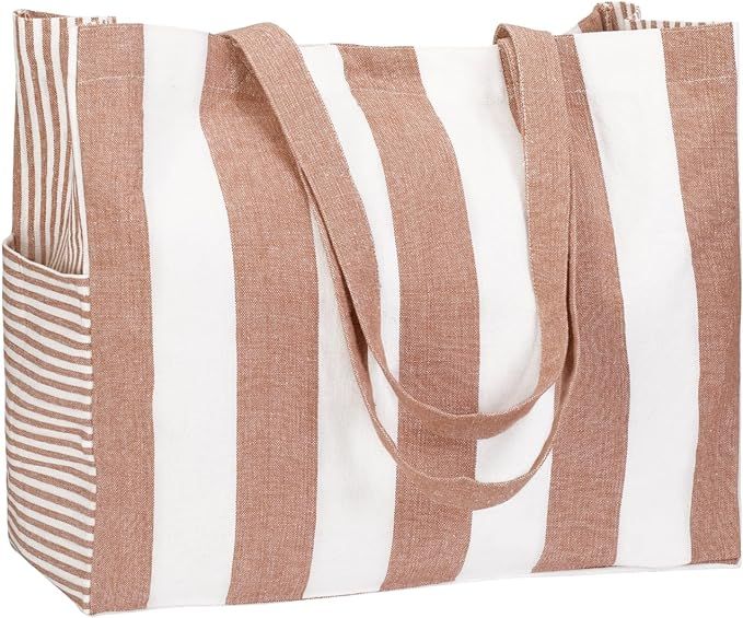 Folkulture Beach Bag For Women | 17 x 14 Inch - 100% Cotton Beach Tote Bag With Zipper, Large Wat... | Amazon (US)