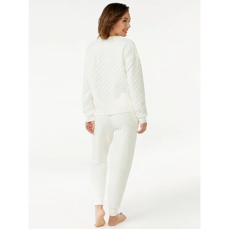 Joyspun Women's Quilted Long Sleeve Sleep Top and Jogger PJ Set, 2-Piece, Sizes up to 3X | Walmart (US)