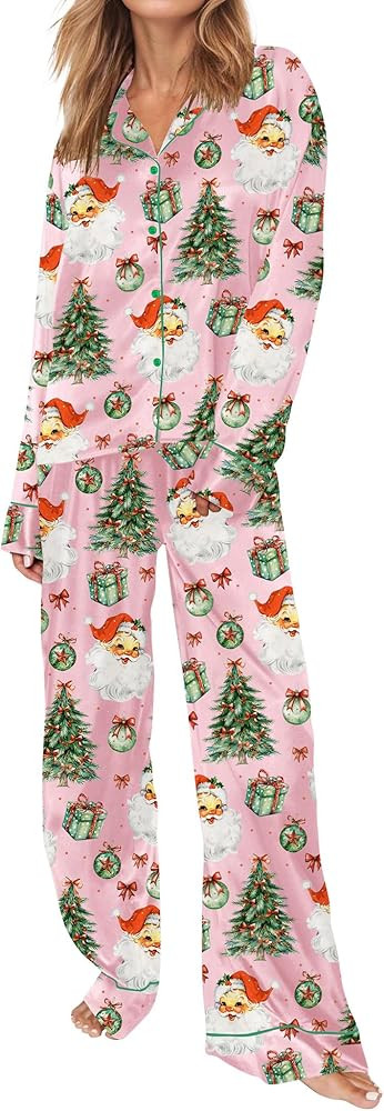 SHESHOW Satin Pajamas for Women Set Long Sleeve Button Down Sleepwear 2 Piece Nightwear Women Pjs... | Amazon (US)