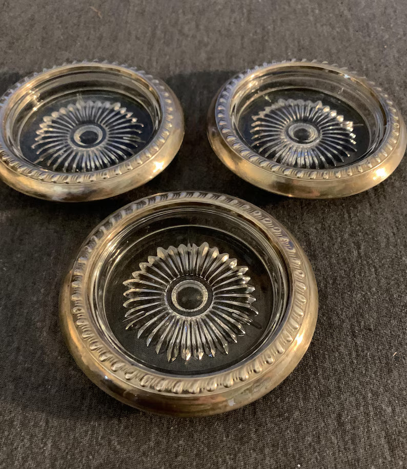 Vintage Silver Edged Starburst Glass Coasters in Great Vintage Condition! - Etsy | Etsy (US)