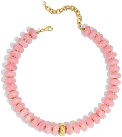 Chunky Colorful Bead Necklace Summer Fashion Statement Boho Beaded Chunky Necklace for Women Adju... | Amazon (US)