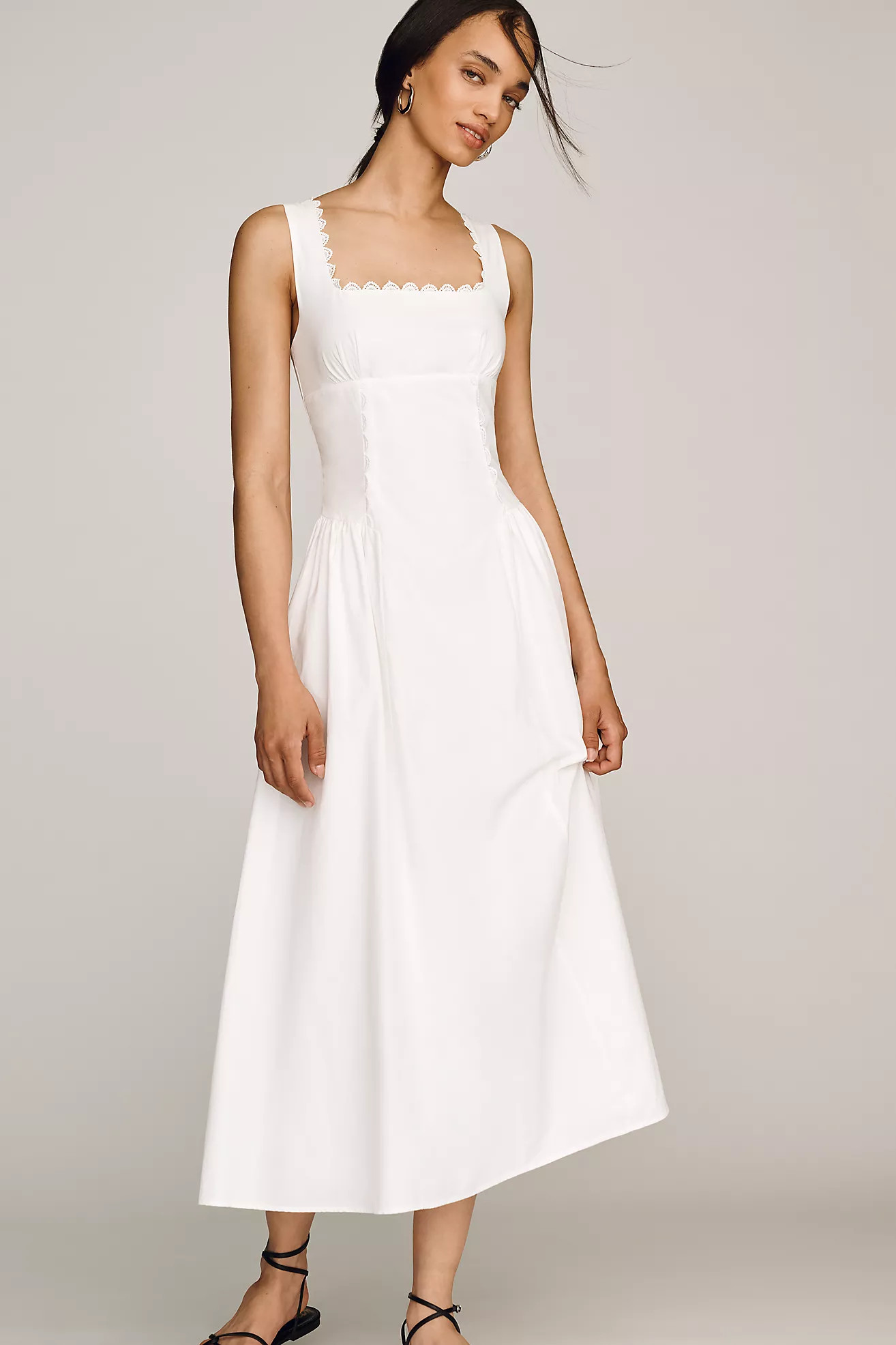 Moon River Cotton Square-Neck Midi Dress | Anthropologie (US)