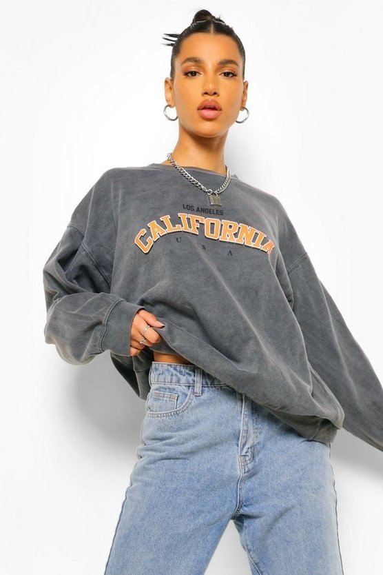 California Slogan Oversized Washed Sweatshirt | Boohoo.com (US & CA)
