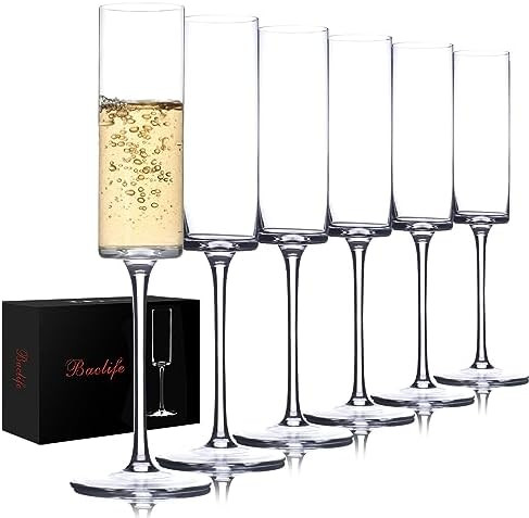 BACLIFE Crystal Champagne Flutes Set of 6 - Hand Blown Champagne Glasses With Long Stem - 6.5 oz ... | Amazon (US)