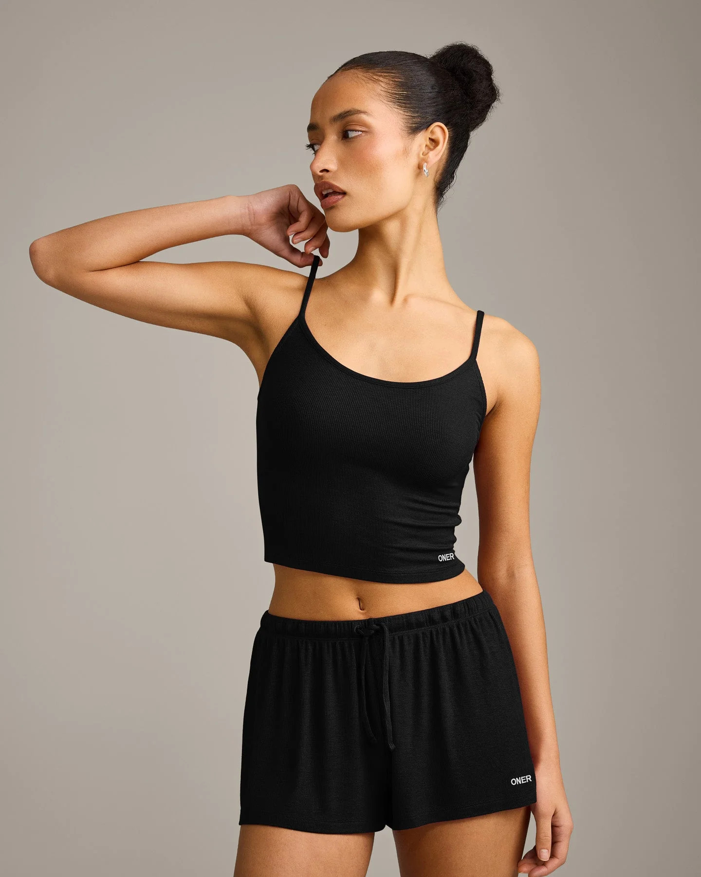 Oner At Home Night Strappy Mid Tank Top 
 Black | Oner Active (UK / US)