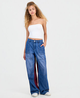 Juniors' Mixed Materials Wide Leg Jeans | Macy's