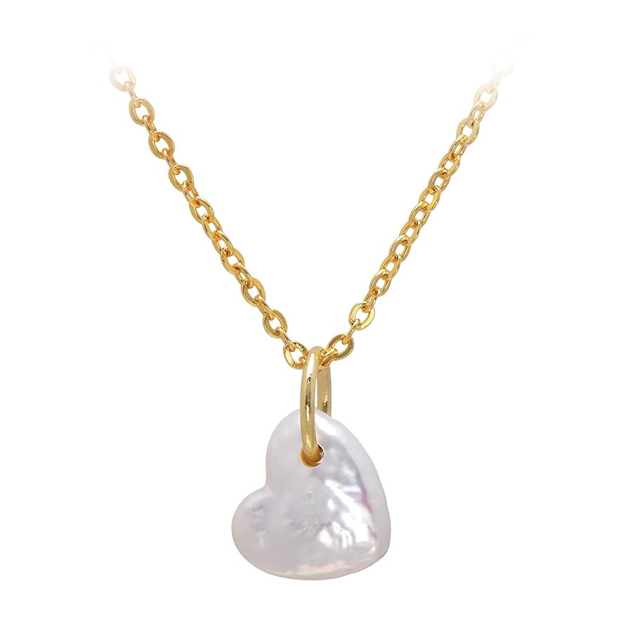 12MM Heart Shaped Baroque Freshwater Pearl charm Necklaces for Women, 18K Gold Plated Chain | Amazon (US)