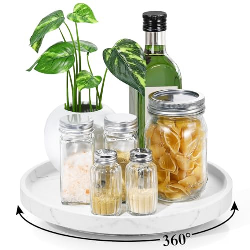 Luxspire Turntable Lazy Susan for Table Top, Marble Round Tray 10.63 inch, Lazy Susan for Cabinet Dining Table Kitchen Pantry, Rotating Bathroom Countertop Organizer, Gravel White | Amazon (US)