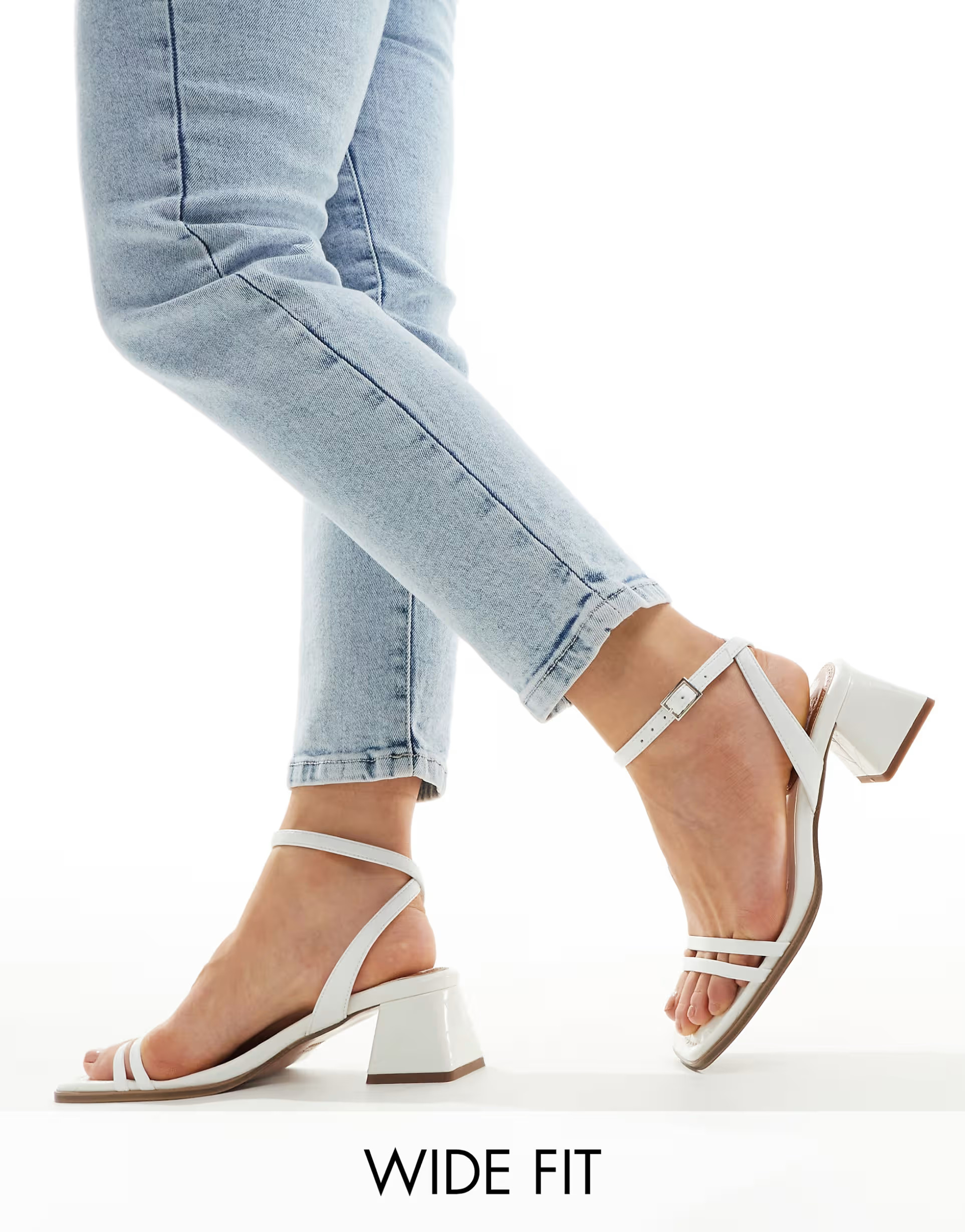 ASOS DESIGN Wide Fit Honeydew mid block heeled sandals in white | ASOS | ASOS (Global)