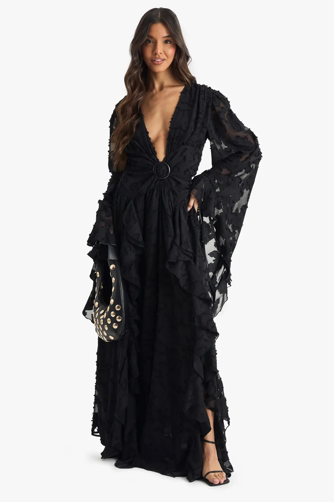 Textured Split Cut Out Maxi Dress | boohoo (US & Canada)