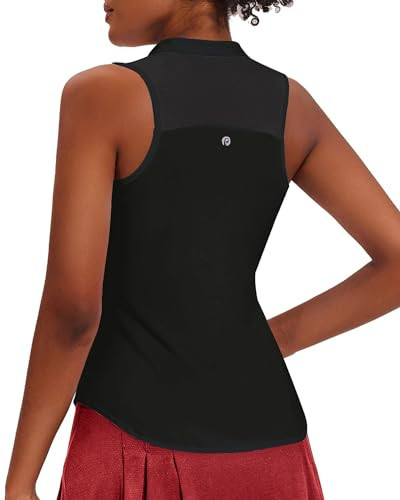 PINSPARK Women's Golf Shirts Sleeveless Tank Tops Zip Up Racerback Tennis Polo Shirts Collared Lightweight Pickleball Shirts,Black Large | Amazon (US)