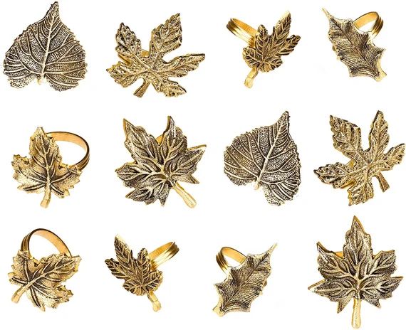 Set of 12 Thanksgiving Napkin Rings antique Gold Harvest Fall - Etsy | Etsy (US)