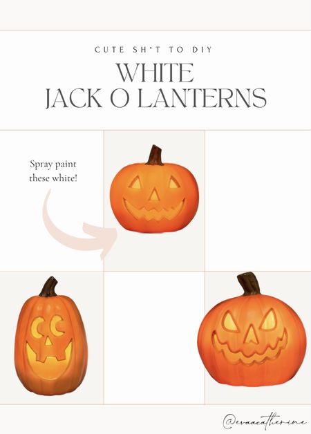 DIY White Jack-o-lanterns!🎃🤍 

Grab your favorite spooky pumpkins (@target has some cute options this season that light up!) and a can of white spray paint and start this easy transformation!

Optional step: use modeling clay & joint compound to create a curly stem like the viral #PotteryBarnPumpkins ☠️

Would you try this? 👇🏻

#jackolantern #whitepumpkins #pumpkin #diypumpkin 
Pumpkin DIY, Pottery Barn Pumpkin

#LTKhome #LTKunder50 #LTKSeasonal